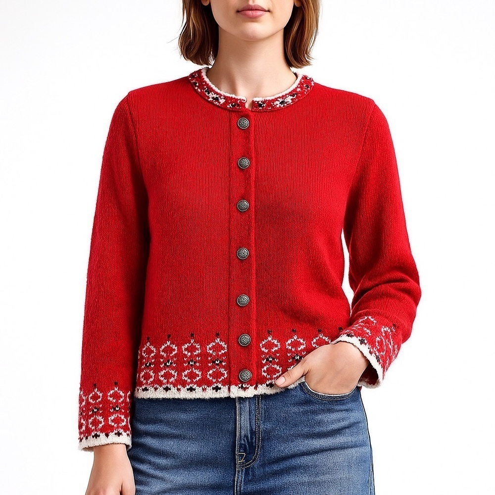 Jersild vintage knit cardigan elevated fit Nordic metal buttons size 36 red